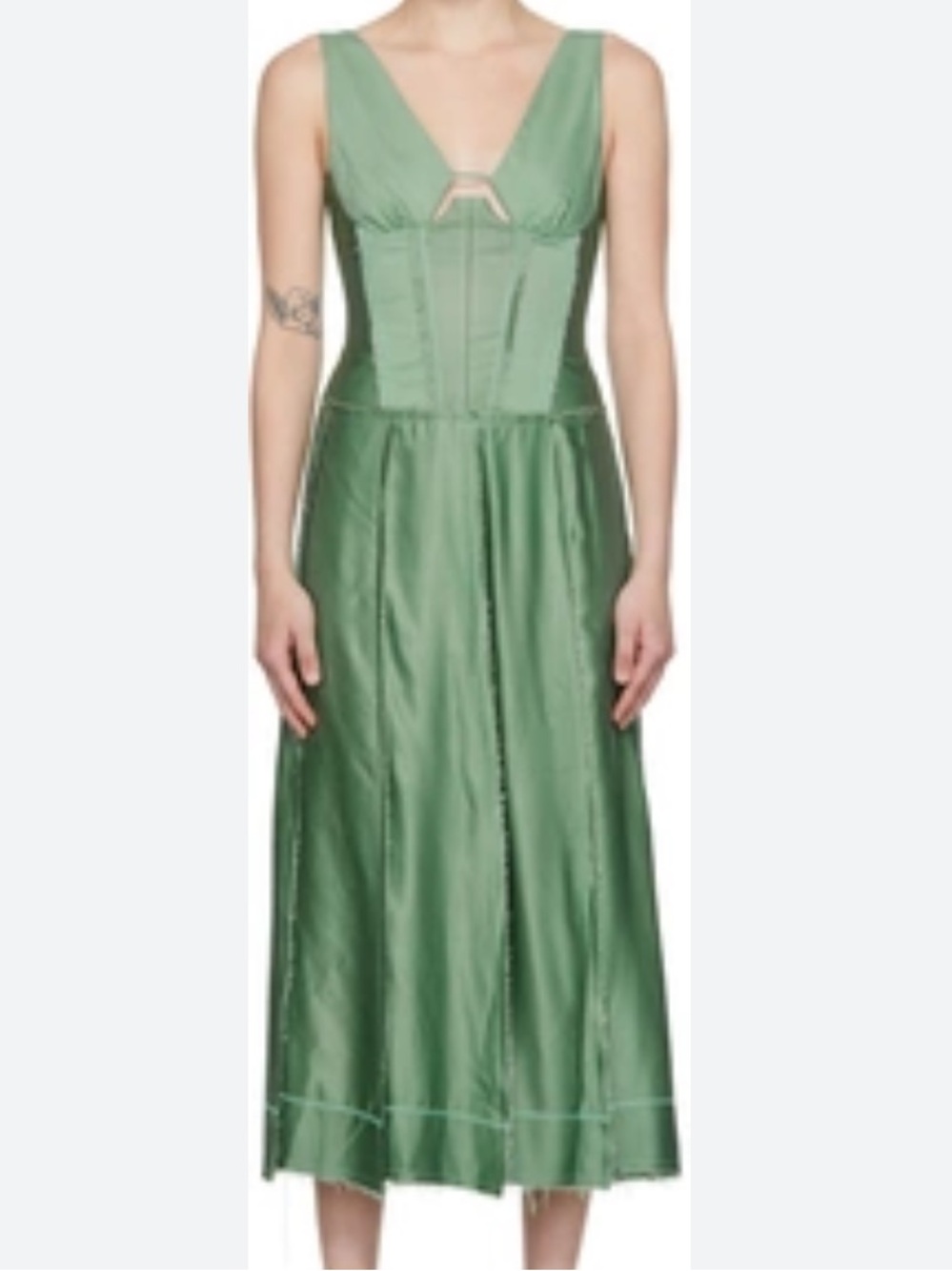 Green Maxi Dress with Structured Bodice